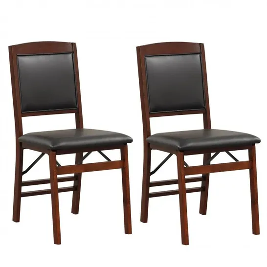 BOXED COSTWAY SET OF 2 FOLDING DINING CHAIRS WITH PADDED SEAT AND HIGH BACK REST -BROWN-