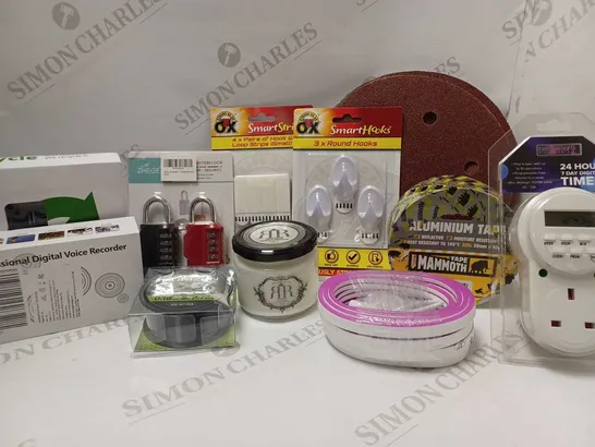 LOT OF APPROX 12 ASSORTED HOUSEHOLD ITEMS TO INCLUDE MATRIX HORIZON SINKING MONOFILAMENT 300M LINE, DAEWOO DIGITAL TIMER, DIGITAL VOICE RECORDER, ETC 