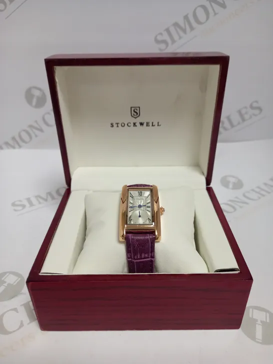 LADIES STOCKWELL WATCH – TEXTURED DIAL WITH SUB DIAL MINUTE HAND – PURPLE/PINK LEATHER STRAP