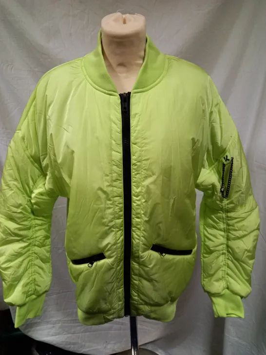 BRAND NEW KOI MESSAGES UNISEX BOMBER JACKET, LIME GREEN - SMALL