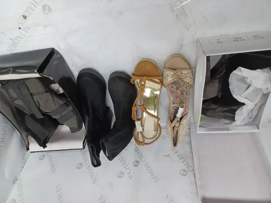 LARGE BOX OF APPROXIMATELY 10 ASSORTED BOXED AND UNBOXED SHOES TO INCLUDE BOOTS AND HEELS ETC.