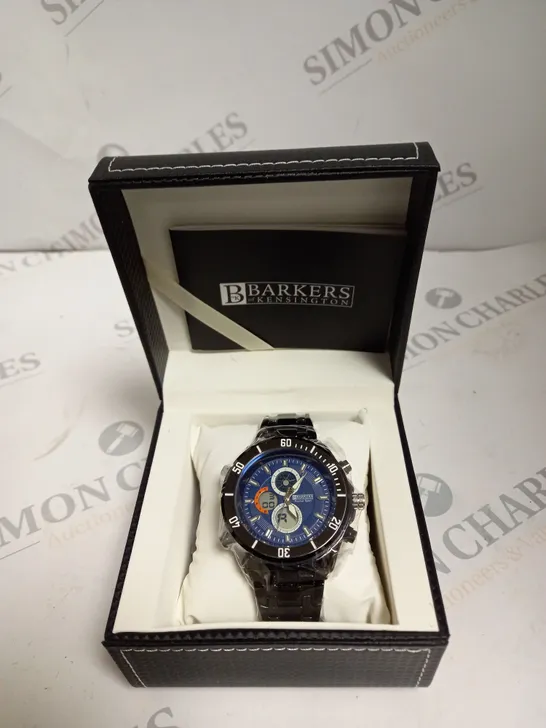 BARKERS OF KENSINGTON MENS PREMIER SPORT WATCH WITH 3 FUNCTION DIAL AND NIGHT VISION BACK LIGHT IN BLUE COLOUR