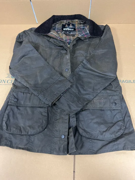 BARBOUR UK12 ORIGINAL WAX JACKET IN OLIVE GREEB