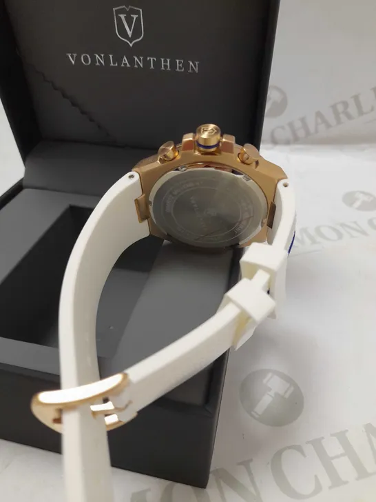 VONLANTHEN CHRONO TRIPLE DIAL WHITE RUBBER STRAP WATCH