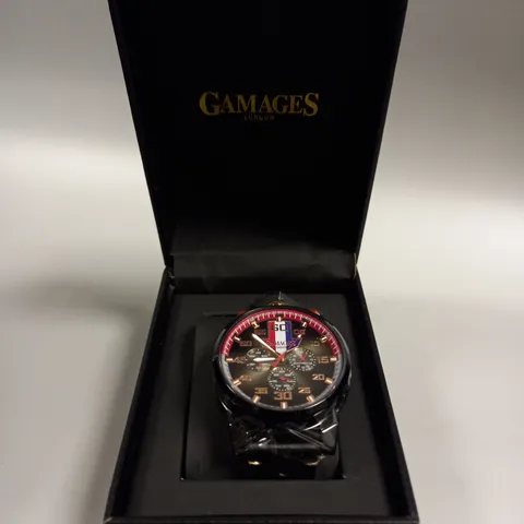 BOXED GAMAGES PISTON BLACK DIAL WATCH 