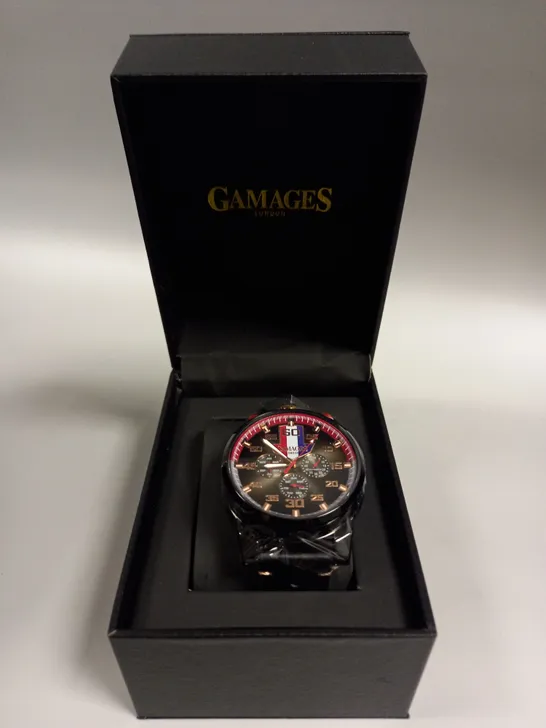 BOXED GAMAGES PISTON BLACK DIAL WATCH 