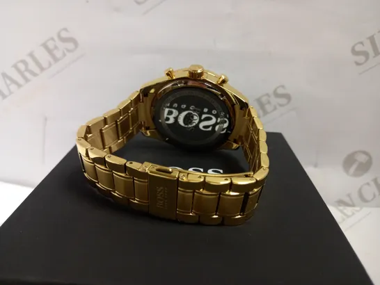 HUGO BOSS GOLD EFFECT TRIPLE DIAL WATCH WITH BRACELET STRAP