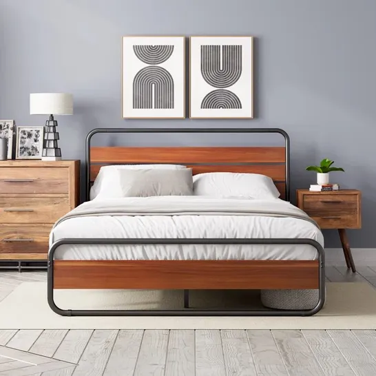 BOXED SANA LOW PROFILE METAL BED FRAMEWITH WOOD DETAILS - SIZE UNSPECIFIED (1 BOX)