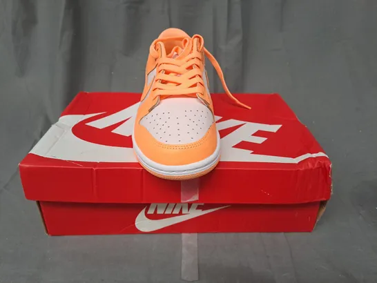 BOXED PAIR OF NIKE DUNK LOW SHOES IN BRIGHT ORANGE/WHITE UK SIZE 6