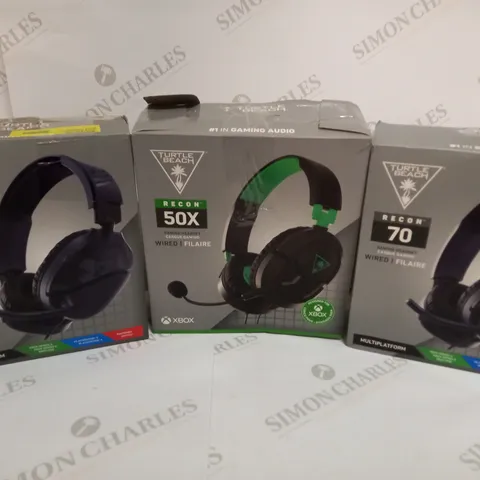 BOX OF 3 TURTLE BEACH WIRED GAMING HEADSETS INCLUDING 2X RECON 70 (MULTIPLATFORM) AND RECON 50X (XBOX)