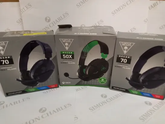 BOX OF 3 TURTLE BEACH WIRED GAMING HEADSETS INCLUDING 2X RECON 70 (MULTIPLATFORM) AND RECON 50X (XBOX)