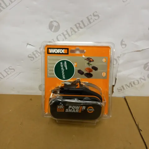 WORX WA3553 20V 4.0AH LITHIUM BATTERY WITH POWERSHARE BATTERY PLATFORM