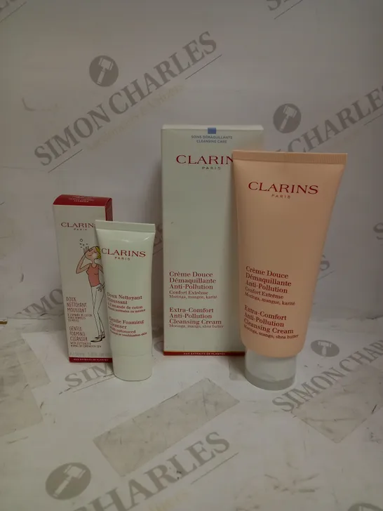 LOT OF 2 CLARINS PRODICTS TO INCLUDE EXTRA-COMFORT ANTI-POLLUTION CLEANSING CREAM 200ML & GENTLE FOAMING CLEANSER 50ML