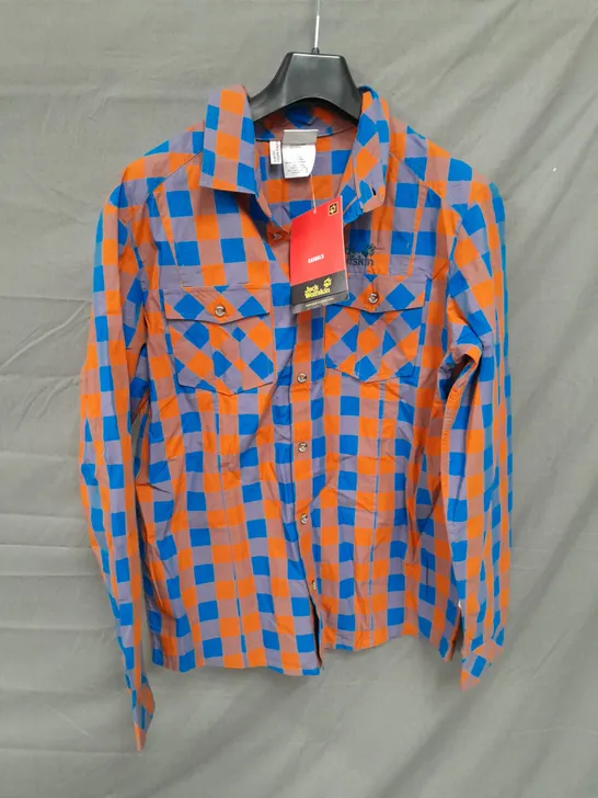 JACK WOLFSKIN MENS CASUAL SHIRT BLUE/ORANGE CHECK SIZE M