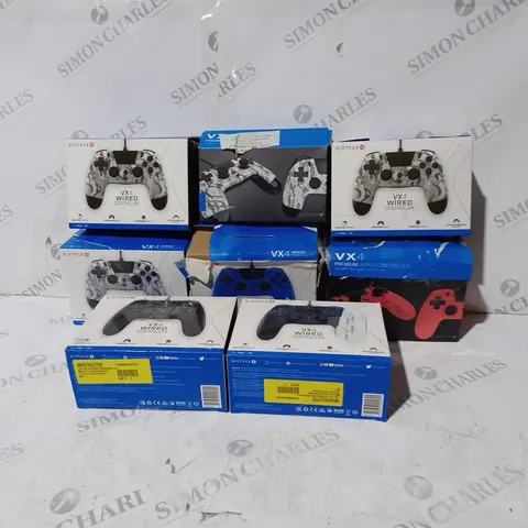 BOX OF 8 ASSORTED BOXED GIOTECK VX4 WIRED CONTROLLERS IN VARIOUS COLOURS