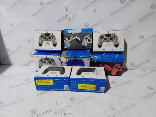 BOX OF 8 ASSORTED BOXED GIOTECK VX4 WIRED CONTROLLERS IN VARIOUS COLOURS