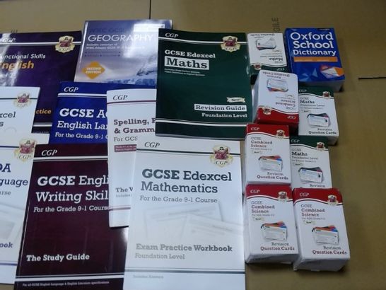 LOT OF ASSORTED EDUCATIONAL BOOKS AND CARDS TO INCLUDE CGP TEXTS AND REVISION CARDS