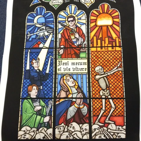 JIM'LL PAINT IT TERMINATOR 2 IN THE STYLE OF ECCLESIASTICAL STAINED GLASS PRINT