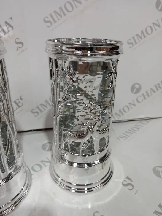 BOXED HOME REFLECTIONS SET OF PRELIT SWIRLING GLITTER SCENIC PILLARS - SILVER