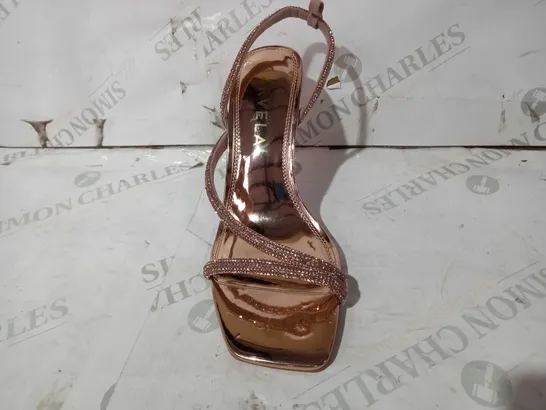 BOXED PAIR OF CARVELA STILETTO SANDAL HEELS IN ROSE GOLD COLOUR WITH JEWEL EFFECT EU SIZE 41