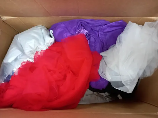 BOX OF ASSORTED CLOTHING ITEMS IN VARIOUS COLOUR, SIZES AND STYLES