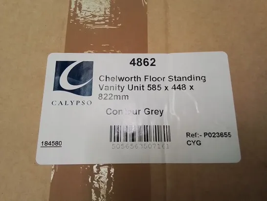 BOXED AS NEW CALYPSO CHELSWORTH FLOOR STANDING VANITY UNIT IN CONTOUR GREY - 585X448X822MM