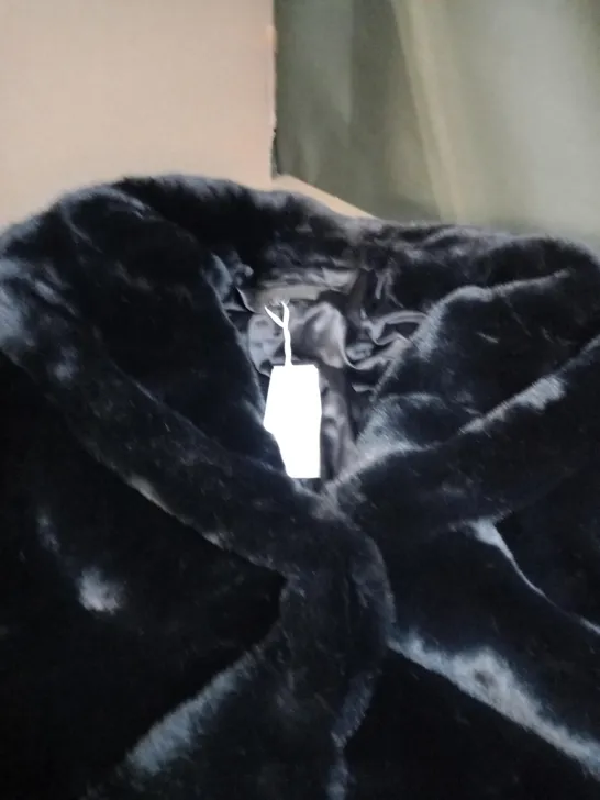 FOREVER NEW CAYTE LONGLINE FUR COAT IN BLACK, SIZE 12