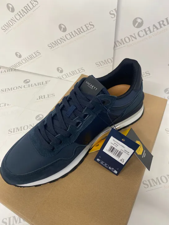 BOXED PAIR OF HACKETT NAVY TRAINERS SIZE 9