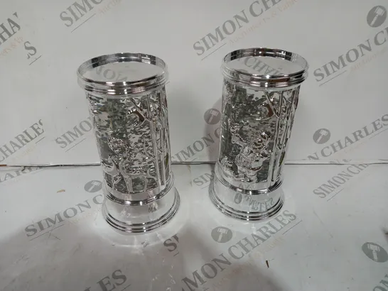 BOXED HOME REFLECTIONS SET OF PRELIT SWIRLING GLITTER SCENIC PILLARS - SILVER