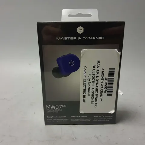 BOXED AND SEALED MASTER & DYNAMIC MW07GO EARBUDS IN ELECTRIC BLUE