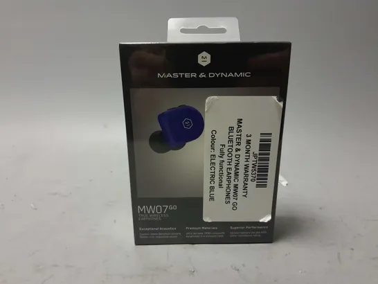 BOXED AND SEALED MASTER & DYNAMIC MW07GO EARBUDS IN ELECTRIC BLUE