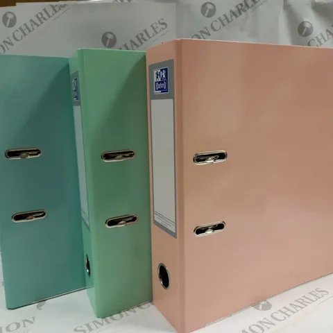 BOX OF 3 ASSORTED BINDER HARDCASE FOLDERS IN BLUE, PINK & GREEN 