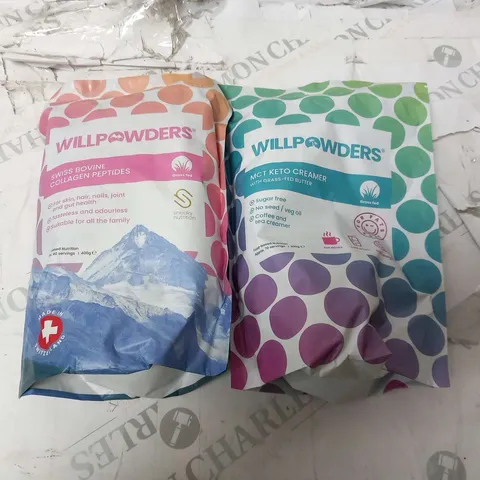 TWO BAGS OF WILLPOWERS MCT KETO CREAMER WITH GRASS-FED BUTTER 300G AND TWO BAGS OF WILLPOWERS SWISS BOVINE COLLAGEN PEPTIDES 400G