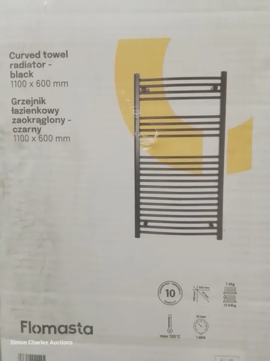 BOXED FLOMASTA CURVED TOWEL RAIL 1100 × 600mm BLACK