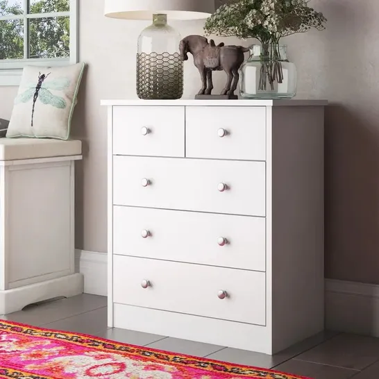 BOXED 5 DRAW CHEST OF DRAWERS - WHITE