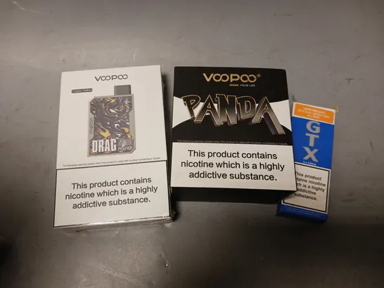 APPROXIMATELY 20 VAPES, E-CIGARETTES & ACCESSORIES TO INCLUDE VOOPOO DRAG NANO, VAPORESSO GTX COILS, VOOPOO PANDA, ETC