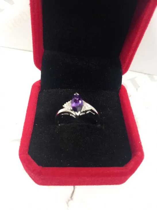 9CT WHITE GOLD AMETHYST AND DIAMOND DRESS RING