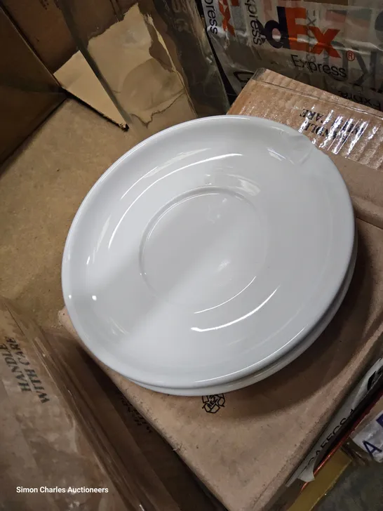 11 BOXES EACH CONTAINING 6 × 6" WHITE SAUCERS