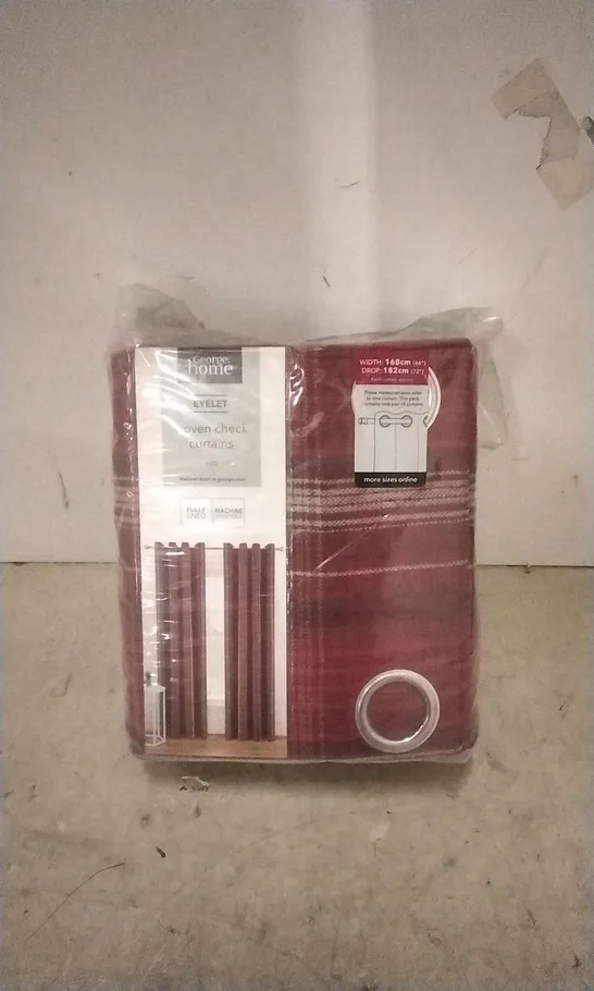 PACKAGED GEORGE HOME EYELET WOVEN RED CHECK CURTAINS SIZE: 168CM X 182CM 