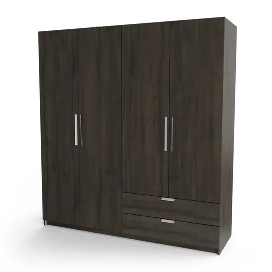 BOXED CRAIGWOOD 4 DOOR MANUFACTURED WOOD WARDROBE - BLACK (3 BOXES)