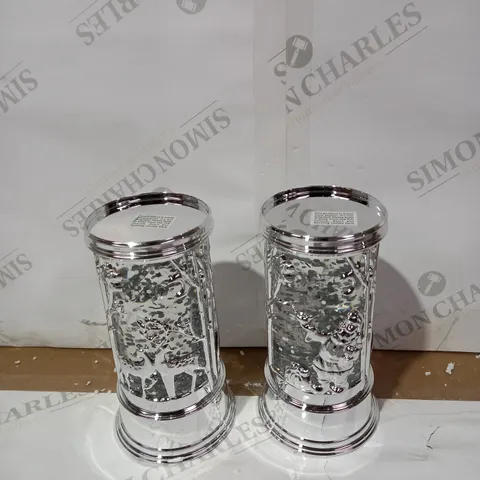 HOME REFLECTIONS SET OF 2 PRELIT SWIRLING GLITTER SCENIC PILLARS - SILVER