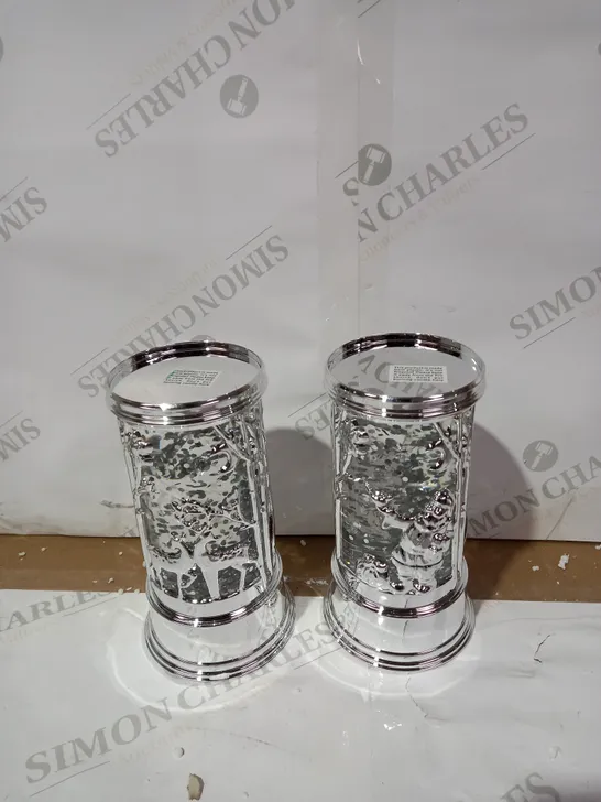 HOME REFLECTIONS SET OF 2 PRELIT SWIRLING GLITTER SCENIC PILLARS - SILVER