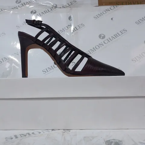 BOXED PAIR OF REISS DAPHNE SLINGBACK HEELS IN POMEGRANATE EU SIZE 38