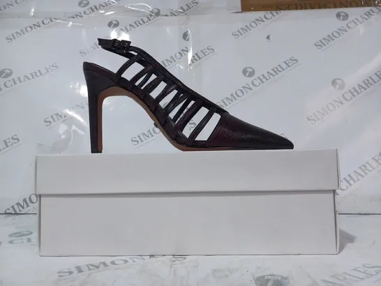 BOXED PAIR OF REISS DAPHNE SLINGBACK HEELS IN POMEGRANATE EU SIZE 38