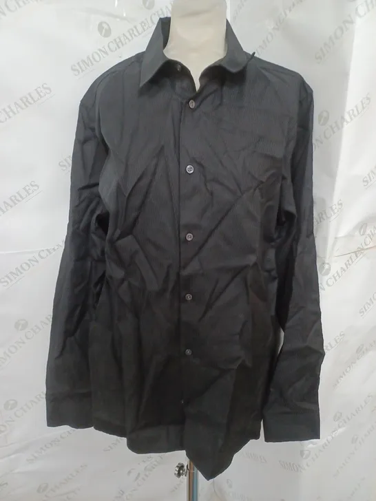 TED BAKER SLIM TEXTURED STRIPE SHIRT IN BLACK SIZE 4