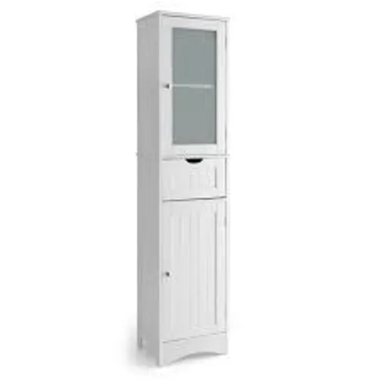 BOXED COSTWAY TALL FLOOR STORAGE CABINET WITH 2 DOORS AND 1 DRAWER FOR BATHROOM (1 BOX)