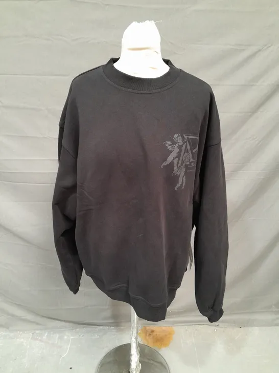 REPRESENT CHERUB INITIAL JERSEY SWEATER IN JET BLACK SIZE M