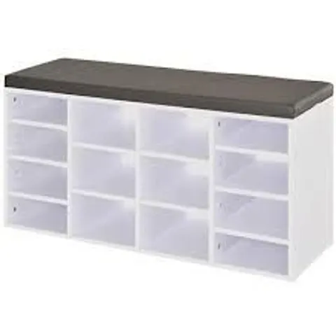 BOXED WHITE 14 PAIR SHOE STORAGE CABINET