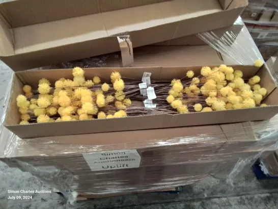 PALLET CONTAINING APPROXIMATELY 50 BOXES OF FAUX MUSTARD POM POM SINGLE STEMS