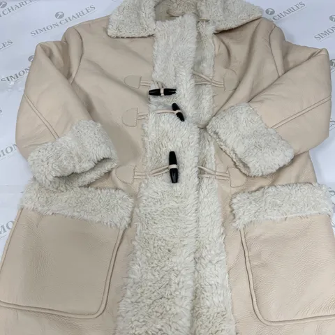 OASIS PREMIUM FAUX SHEARLING LONGLINE DUFFLE COAT IN NEUTRAL SIZE 10